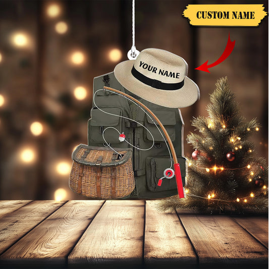 HomeDesign Personalized Fishing Ornament Custom Fishing Christmas Ornaments Fishing Vest Christmas Ornaments Gifts for Fishing Lovers Ornament 8, Ornament Decoration, Ornament For Gift, Ornament Christmas