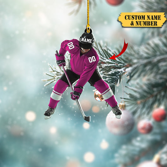 HomeDesign Personalized Hockey Christmas Ornament, Hockey Skates Helmet and Stick, Hockey Player Ornament456456456, Ornament Decoration, Ornament For Gift, Ornament Christmas