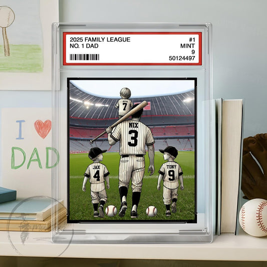 Baseball No. 1 Dad Grandpa Man & Kids Trading Card Style Personalized Acrylic Block Plaque, Father's Day Gift for Baseball Dad, Husband