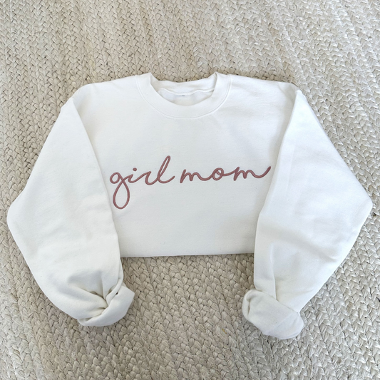 Girl Mom Personalized Crewneck Sweatshirt | Personalized Crew Neck Pullover | Embroidered Sweatshirt | Mother's Day Gift