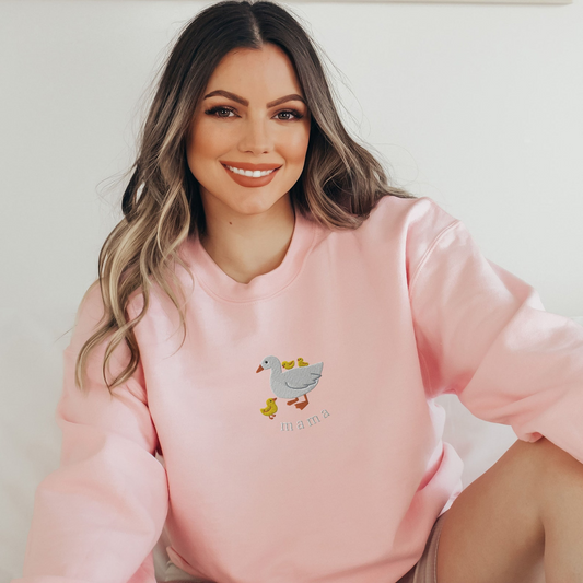 Mama Embroidered Sweatshirt, Cute Mama Goose Embroidery, Mothers Day Gift, Mom and Kids Shirt, Mama Duck and Ducklings, Mama and Chicks Crew