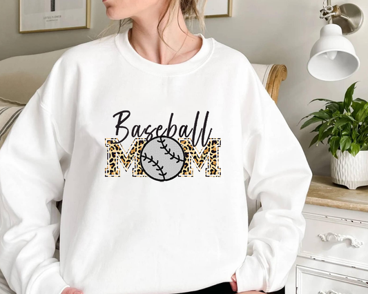 Embroidered Baseball Mom Sweatshirt, Leopard Baseball Mom Shirt, Baseball Mom Shirt