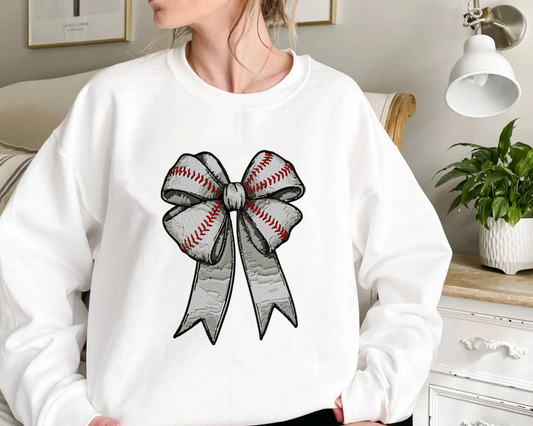 Embroidered Coquette Baseball Sweatshirt, Baseball Mom Shirt, Game Day Shirt, Fall Baseball Season Tee, Baseball Bow Shirt