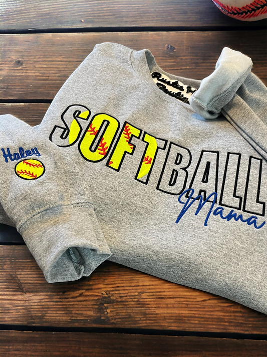 Embroidered Softball Sweatshirt, Softball Mama Embroidered Shirt, Personalized Shirt