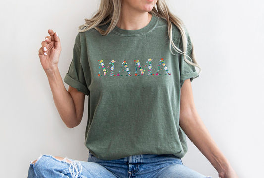 Embroidered floral Mama shirt, Mama Shirt, Mothers Day Gifts, Embroidered T-Shirt Gift, Floral Embroidered Shirt