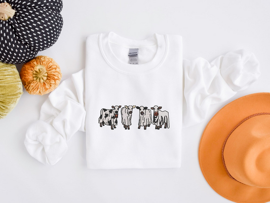 Embroidered Cow Sweatshirt, Embroidered Cow Halloween, Halloween Cow Shirt, Halloween Western Ghost Shirt, Spooky Season Shirt,Halloween Tee