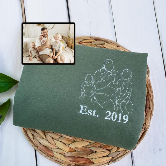 Personalized Dad Sweatshirt With Picture, Custom Embroidered Portrait from Photo Hoodie, Dad Portrait, Dad Sweatshirt