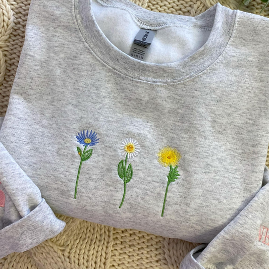 Custom Embroidered Birth Month Birth Flower Sweatshirt, Embroidered Birth Flower Crewneck, Birth Month Flower Hoodie, Custom Gift for Mama