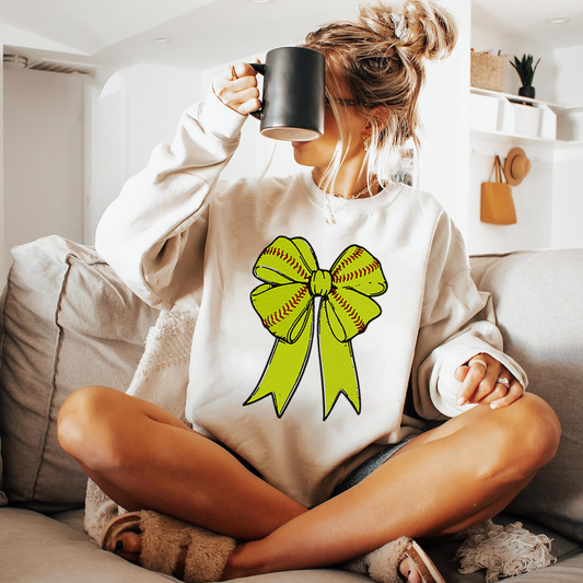 Embroidered Coquette Bow Softball Sweatshirt, Softball Mama shirt, Embroidered Softball Shirt