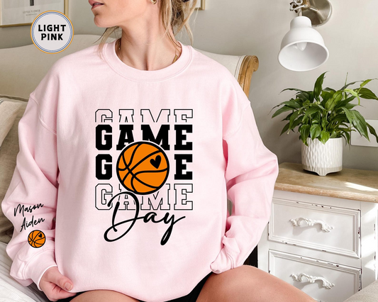 Game Day Basketball Sweatshirt, Custom Basketball Sweatshirt, Name on Sleeve Basketball, Game Day Sweatshirt, Basketball Sweatshirt
