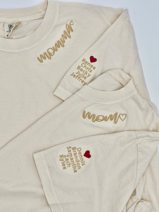 Embroidered Mama shirt, Kids names on the sleeve, Custom Mom Shirt, Personalized Mom Tee With Names, Mothers Day Gifts