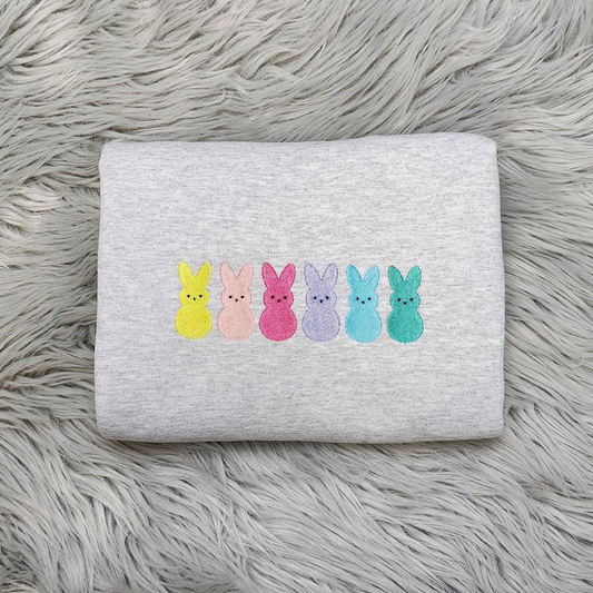 Colorful Easter Bunnies Embroidered Crewneck - Cute bunnies Shirt - Easter Apparel - Pastel Bunnies - Spring Outfit - Sweatshirt - T-Shirt