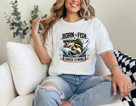 Dord a Rugadh Chun Iasc a Éigean a Obair PNG Iasc Dathúil Iascaireacht Greannmhar Sarcastic Sublimation Samhraidh Láithreach DIGITEACH Íoslódálacha POD Comhad T Shirt
