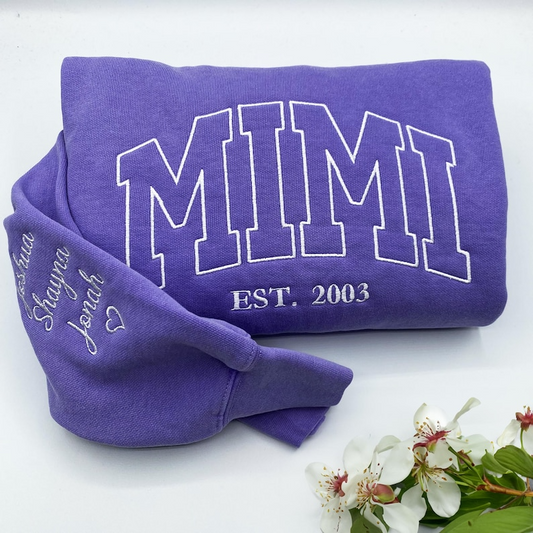 Embroidered Mimi Sweatshirt, Custom Grandma Sweatshirt With Grandkids Name On Sleeve, Birthday Gift for Grandma, New Grandma Comfort Colors®