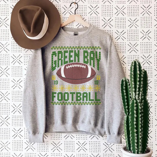 Green Bay Ugly Christmas Football Sweatshirt, Football Shirt, Christmas Gift Tee, Festive Football Crewneck, Holiday Winter, Green Bay Football Fan