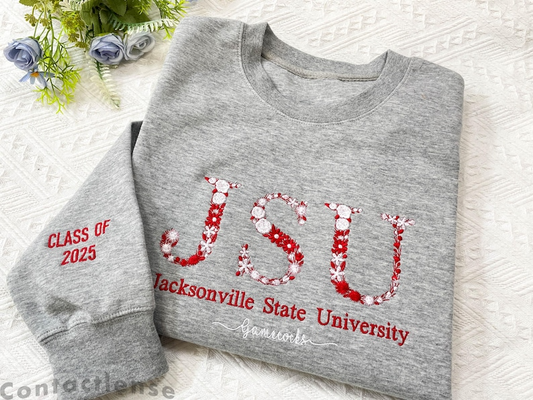 Custom College Floral Letter Embroidered Hoodie Sweatshirt, Personalized University Greek Letter Sweatshirt