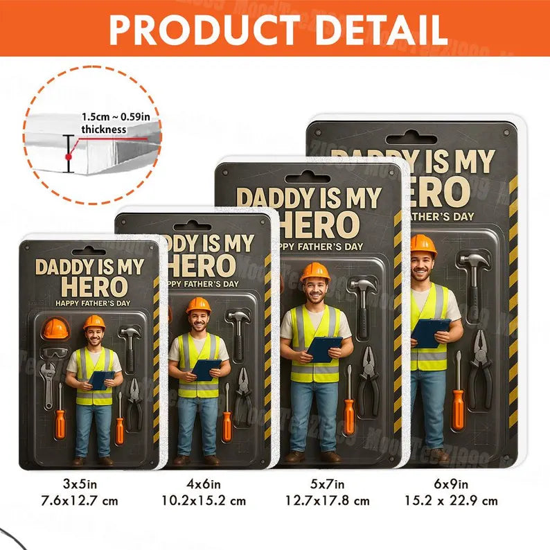 Personalized Dad And Kids Action Figure Acrylic Block, Best Dad Ever Block Plaque, Custom Father's Day Gift For Dad, Gift For Husband
