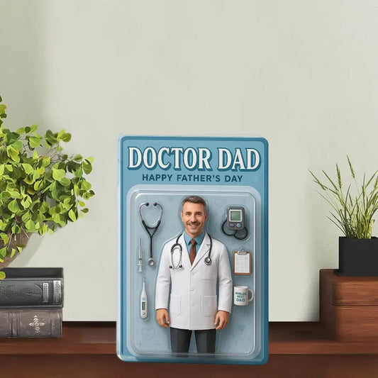 Personalized Doctor Dad Acrylic Block – Father's Day Gift for Medical Dad – Unique Display Plaque with Stethoscope, Mug & Tools