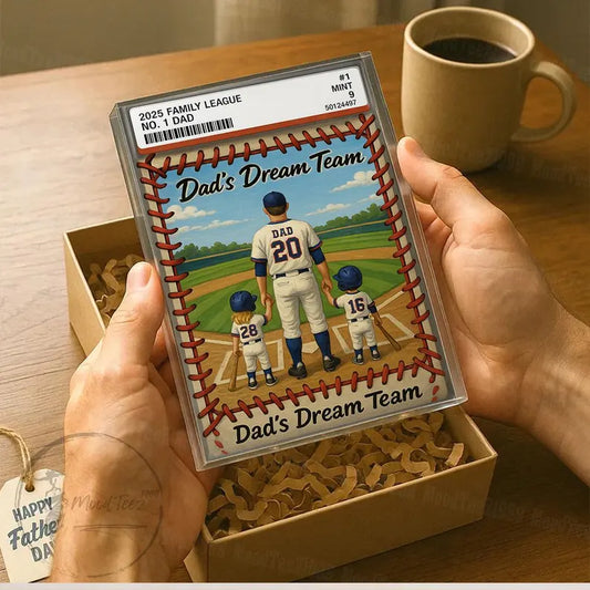 Personalized Baseball Dad Trading Card Theme Acrylic Block – Father's Day Gift from Kids – Custom Sports Keepsake – Dad's Dream Team Display
