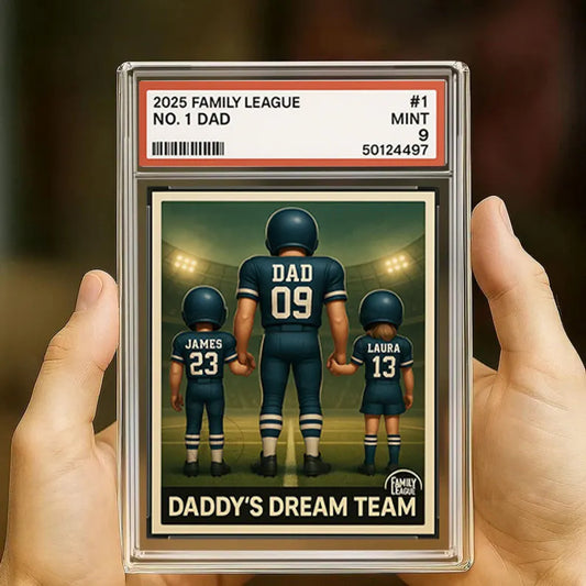 Football No. 1 Dad Man & Kids Trading Card Style Personalized Acrylic Block Plaque, Father's Day Gift for Football Dad, Gifts for Husband