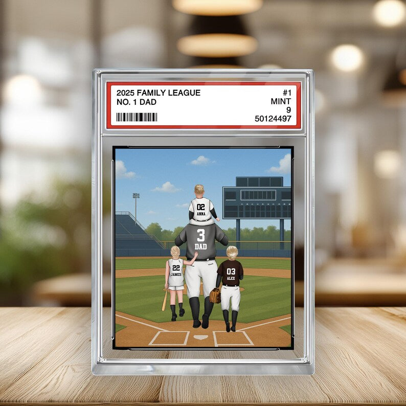 Personalized Baseball Trading Card Acrylic Block, Father’s Day Gift for Dad Grandpa Husband, Custom No. 1 Baseball Plaque for Coach & Kids