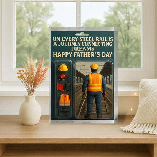 Personalized Railroad Dad Acrylic Block – Father’s Day Gift for Railway Worker | Steel Rail Journey Display Keepsake for Engineer