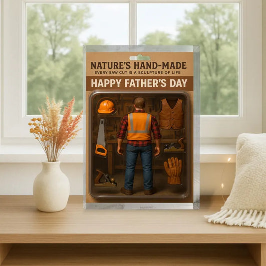 Personalized Woodworker Dad Acrylic Block–Father’s Day Gift for Carpenter | Custom Saw & Tool Display Keepsake for Nature’s Handmade Builder