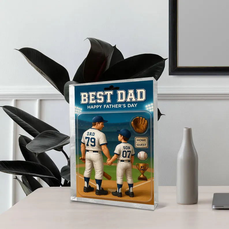 Personalized Father’s Day Gift – Best Baseball Dad Acrylic Block – Custom Sports Keepsake for Dad from Son – Unique Gift for Husband