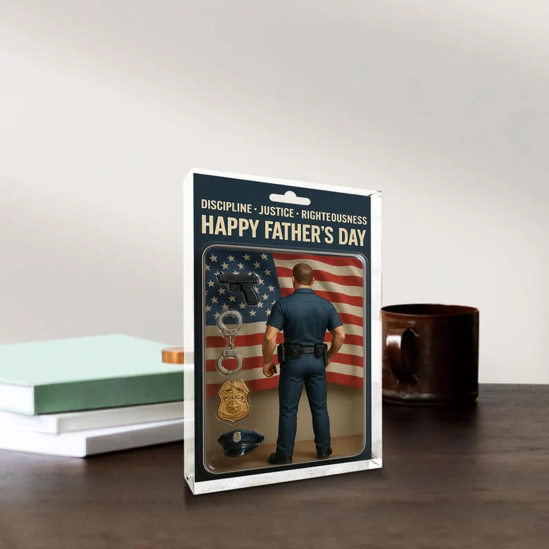 Personalized Father’s Day Gift – Police Dad Acrylic Block – Custom Law Enforcement Keepsake – Gift for Hero Dad from Kids or Wife