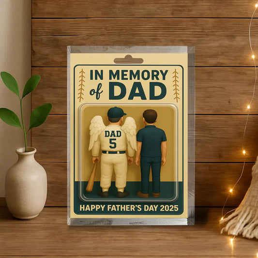 Personalized Memorial Father’s Day Gift – In Memory of Dad Acrylic Block – Custom Remembrance Keepsake from Son – Baseball Tribute for Dad