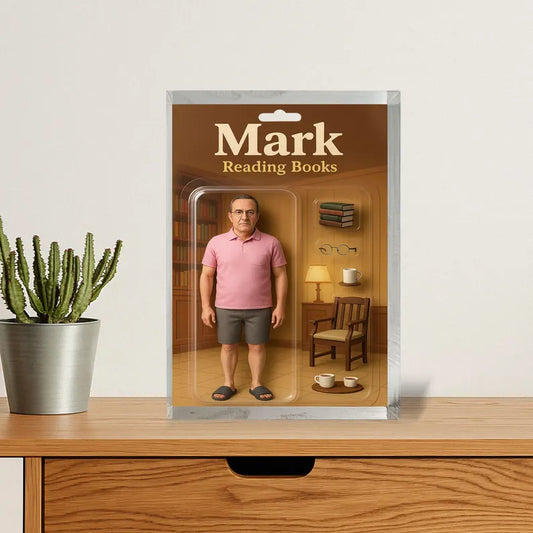 Personalized Gift for Book-Loving Dad or Grandpa – Custom Acrylic Block with Name – Reading Books Figurine – Father’s Day or Birthday Gift