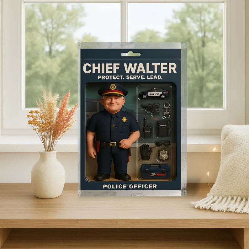 Personalized Chief Walter Police Officer Acrylic Block – Protect, Serve, Lead – Miniature Figure & Accessories Collectible Gift