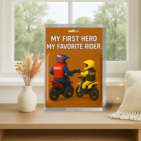 Personalized acrylic block: A unique and meaningful gift for dad to celebrate the special bond between his first hero and favorite rider