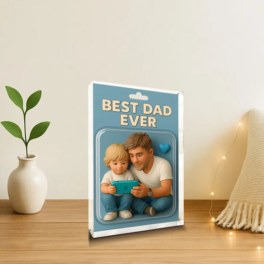 Personalized Acrylic Block Gift for Dad – Best Dad Ever with Father & Child Art – Unique Father’s Day or Birthday Present for Him