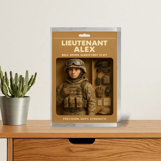 Personalized Military Acrylic Block – Custom Army Figure Gift for Him – Honor, Duty, Strength – Unique Decor for Veterans or Soldiers