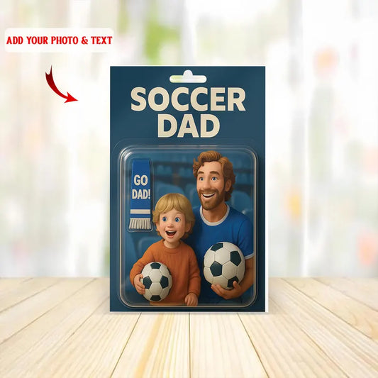 Personalized Soccer Dad Acrylic Block – Custom Stadium Scene with Kid Holding Ball – Unique Father’s Day Gift, Add Your Photo & Text