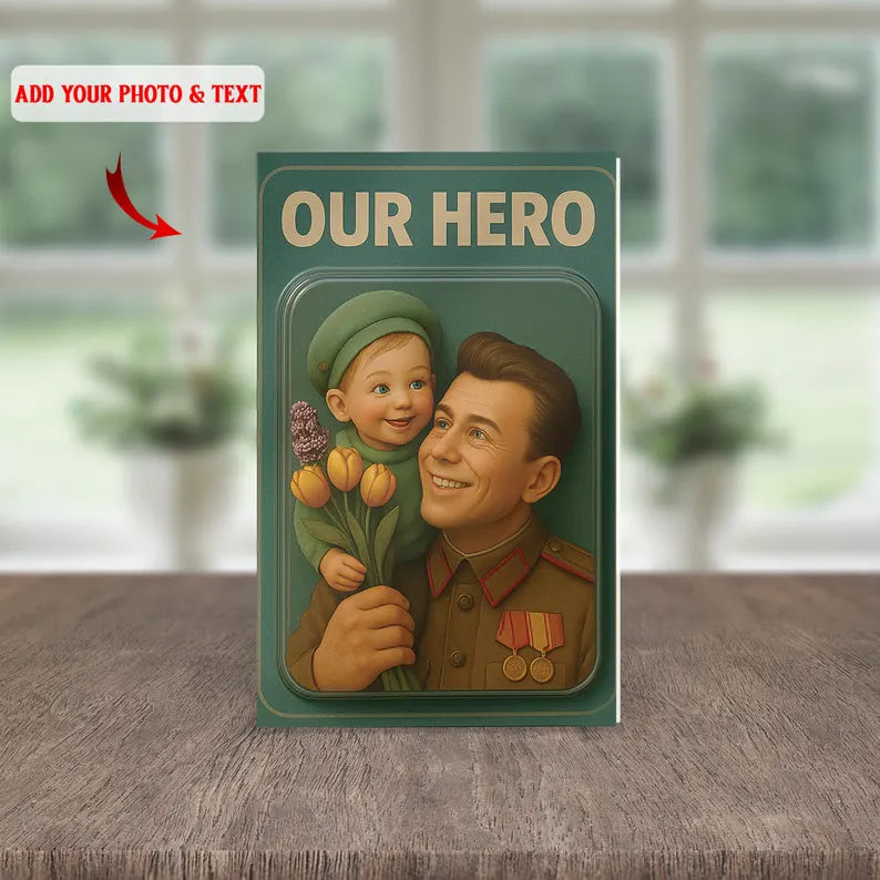 Personalized Our Hero Acrylic Block – Custom Military Dad and Child Scene – Unique Gift for Veteran, Soldier, or Heroic Father Figure