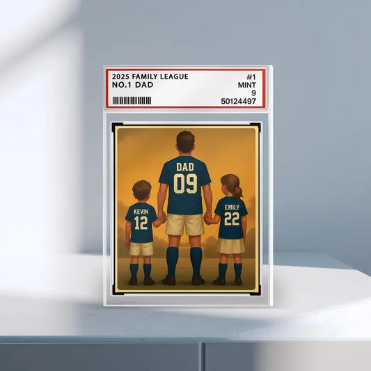 Soccer No.1 Dad Grandpa Man And Kids Trading Card Style Personalized Acrylic Block, Fathers Day Gift For Soccer Dad, Family Plaque Decor