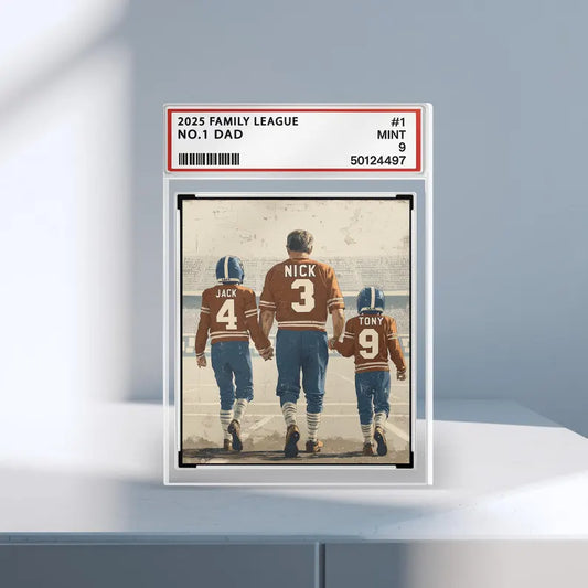 Custom Football Dad Gift – Personalized Father's Day Acrylic Block, Trading Card Style Keepsake with Kids' Names and Jersey Numbers