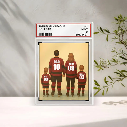 Hockey Dad Gift – Personalized Father's Day Acrylic Block, Custom Trading Card with Family Jersey Names and Numbers, Team Dad Keepsake