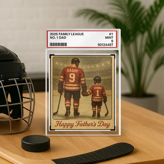 Vintage Hockey Dad Gift With Custom Names - Personalized Father and Son Acrylic Block - Father's Day Sports Keepsake for Daddy 2025