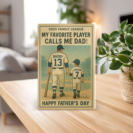 My Favorite Player Calls Me Dad Baseball Gift - Personalized Father and Son Acrylic Block - Custom Vintage Father's Day Sports Keepsake