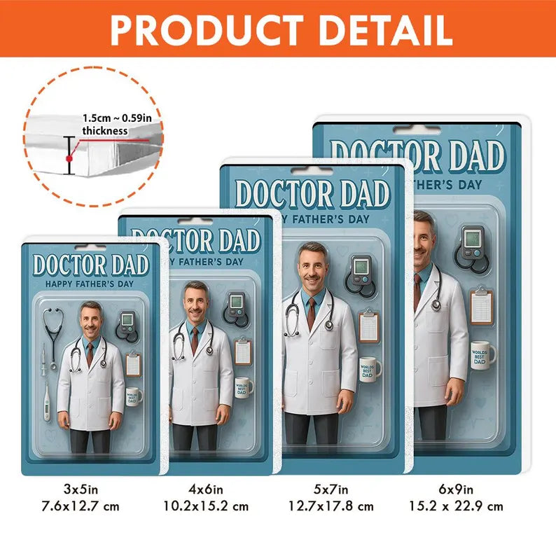 Personalized Doctor Dad Acrylic Block – Father's Day Gift for Medical Dad – Unique Display Plaque with Stethoscope, Mug & Tools