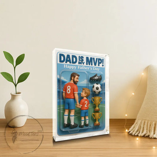 Personalized Soccer Dad Gift – Custom Acrylic Block for Father's Day, MVP Dad with Kid Name & Jersey Number, Football Dad Present