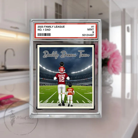 Daddy's Dream Team No. 1 American Football Acrylic 2D Block, Sport Dad Decor, Dad & Kids Plaque, Custom Father's Day Gift from Son Daughter