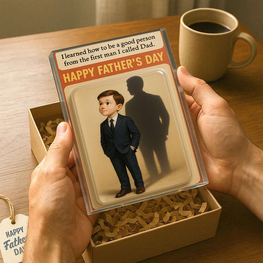 Personalized Father’s Day Gift – Custom Acrylic Block with Boy and Dad’s Shadow – Sentimental Keepsake from Son to Father with Quote