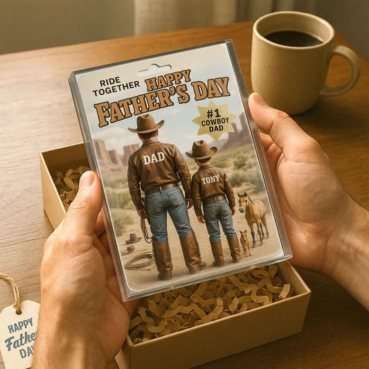 Personalized Father’s Day Gift – Cowboy Dad Acrylic Block with Western Outfit and Horses – Custom Keepsake for Country-Loving Father and Son