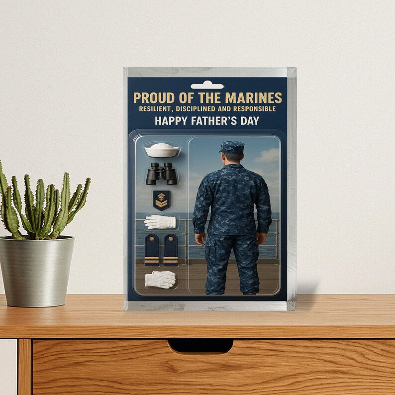 Personalized Marine Dad Acrylic Block – Father’s Day Gift for Military Hero | Custom Keepsake Honoring Discipline, Duty & Proud Service