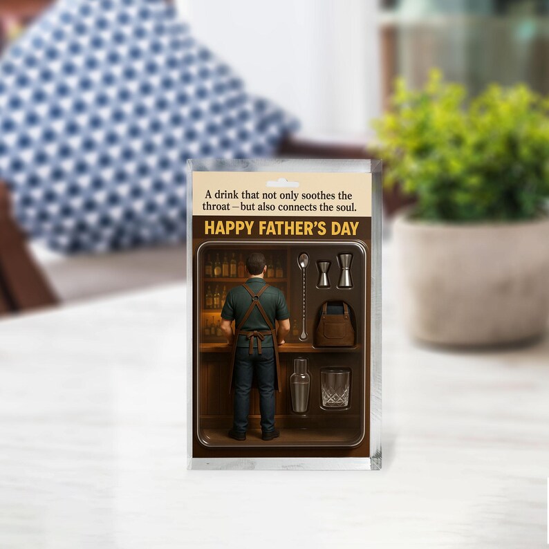 Personalized Bartender Dad Acrylic Block-Father’s Day Gift for Mixology Lover | Custom Bar Tools Display for Dad Who Connects Through Drinks