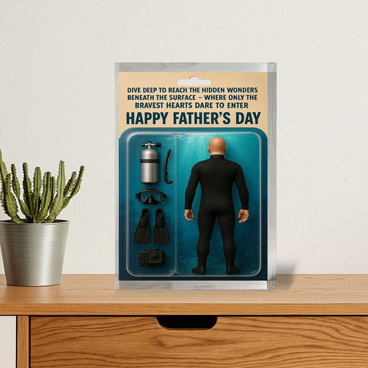 Personalized Scuba Diver Dad Acrylic Block –Father’s Day Gift for Ocean Lover | Custom Diving Gear Display Keepsake for Brave Underwater Dad
